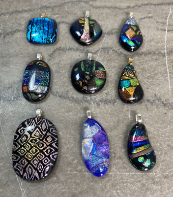 Lot of 9 pcs Dichroic Fused Glass Pendant Cabochans Handmade Handcrafted Design