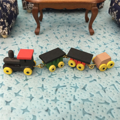 Dollhouse Miniature Colored Wood Baby Train Carriages set Toy Nursery Decor 1/12