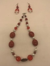 New Handcrafted Red Crystal Necklace and Earrings Set
