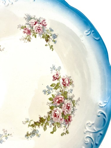Alfred Meakin England Semi-Porcelain Bowl 9.25" Round Floral Blue Trim on White - Picture 5 of 10