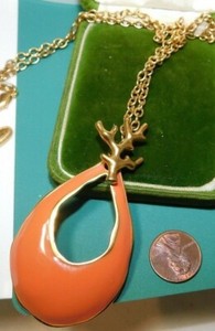 Authentic T TAHARI Coral Enamel Pendant Gold Plated Charm Long Chain Necklace 12L 19