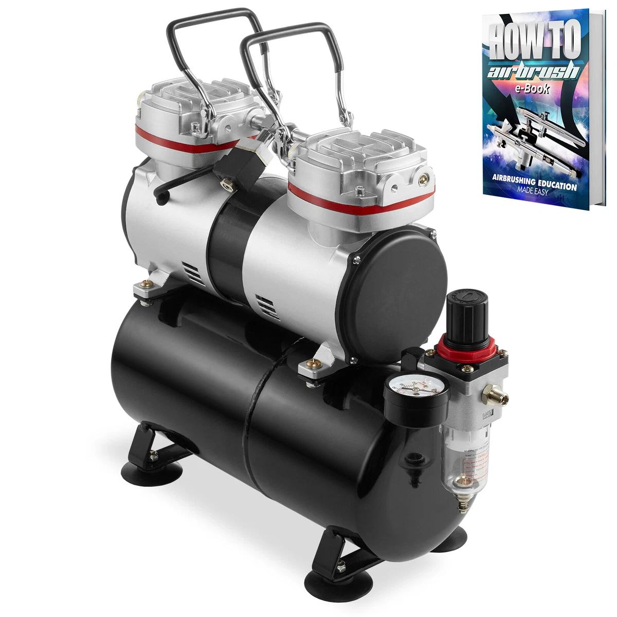 PointZero 1 3 HP Dual Piston Airbrush Compressor with Tank Gauge