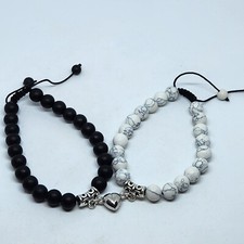Best Friend Magnetic Heart Bracelet Black White Bead Adjustable