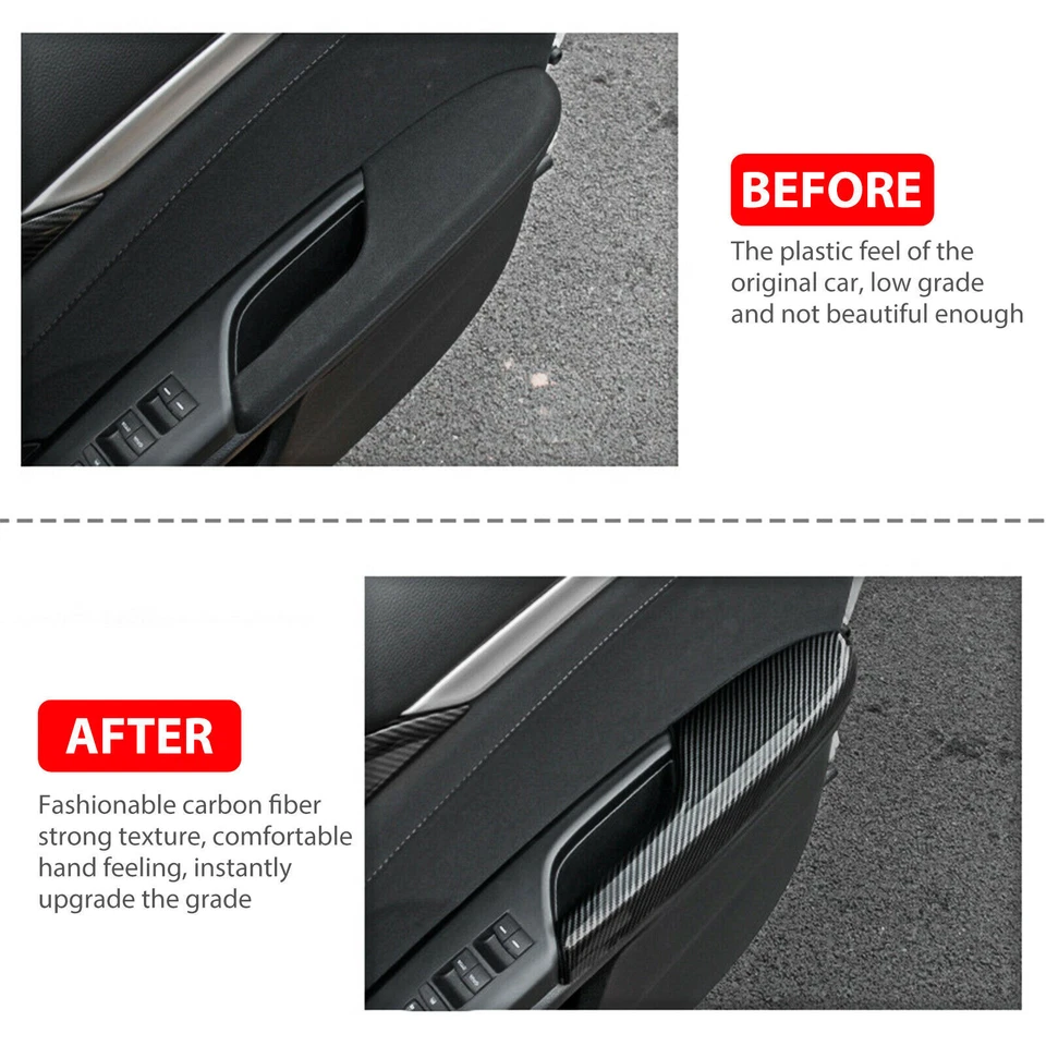 Panel de reposabrazos de puerta interior de fibra de carbono 4 piezas apto para Honda Civic 2016-2021 Foto 2 de 4