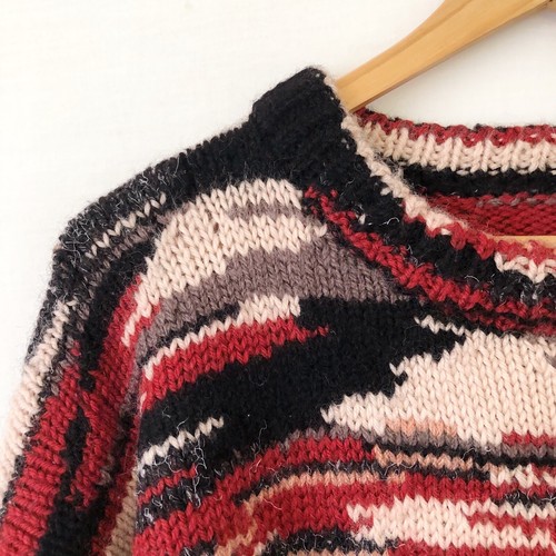 Hand Knitted Jumper Size M-L Red Black Wool Handmade Knit Sweater Pullover - Picture 2 of 9