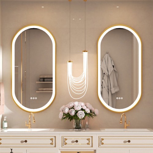 Illuminated LED Bathroom Mirror Brushed Gold Aluminum Frame Vanity Makeup Mirror - Picture 8 of 45