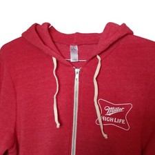 Miller High Life Beer Hoodie Sweatshirt Full Zip Pockets Soft Red Size Large