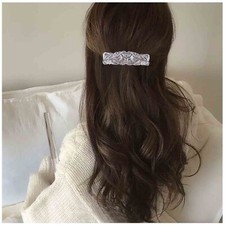 Vintage Geometric Silver Hammered Metal Textured Rectangle Headclip Barrette ...