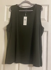 NWT $98 Eileen Fisher Seaweed Fine Jersey Crew Neck Short Shell 1X 2X 3X