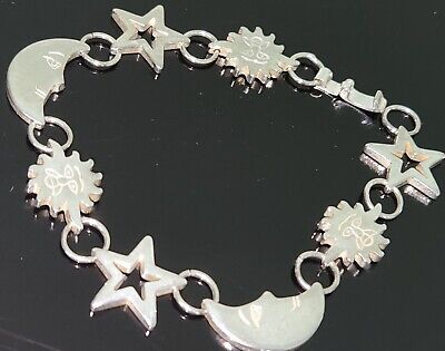 VTG CELESTIAL STERLING SILVER MOON STAR SUN LINKED BRACELET VTG CELESTIAL STERLING SILVER MOON STAR SUN LINKED BRACELET