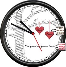 Personalized Valentine's Day Lovers Song Tree Hearts Names Gift Sign Wall Clock 