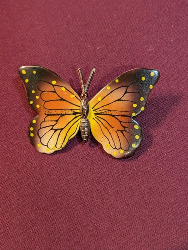 Vintage Enameled Monarch Butterfly Brooch