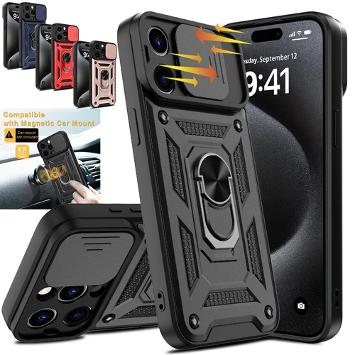 For iPhone 15 14 Pro Max 15 Pro 14 Plus 5G Case Ring Stand Slide Camera Cover US