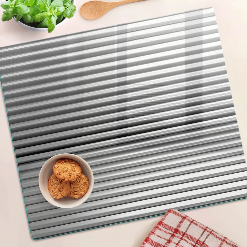 Tagliere Coprifornelli in Vetro 60x52cm Strisce d'acciaio argento - Immagine 4 di 4