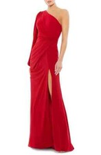 Mac Duggal Red One-Shoulder Long Sleeve Ruched Jersey Gown Size 12 $348