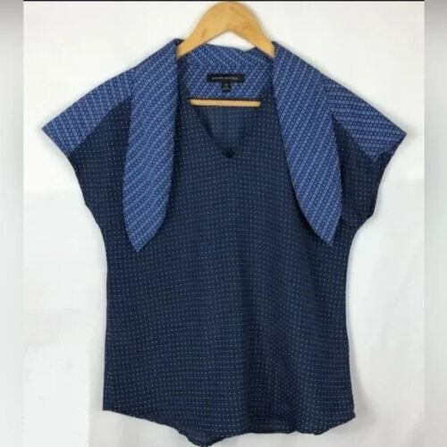 Banana Republic Polka Dot Chiffon Secretary Tie V-neck Short Sleeve Blouse Sz XS