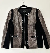 Sharif 1827 Couture Metallic Studded Suede Leather Jacket Silver & Black size XL