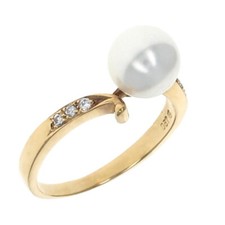7.7mm Akoya Pearl and 0.08ctw Diamond Bypass Ring in 18K Yellow Gold