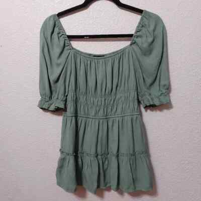 Trixxi Sage Green Tiered Puff Short Sleeve Milkmaid Peasant Boho Blouse  Medium | eBay