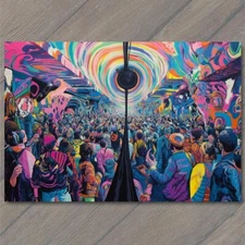 Art Print Colorful Abstract Crowd Scene Psychedelic Street Art Vivid Illustratio