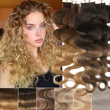 Body Wave Thick Tape In Skin Weft 100 Remy Human Hair Extensions Full Head 150g