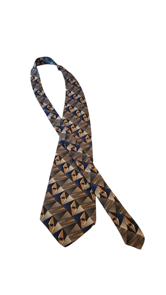 Corbata clásica para hombre Platinum Designs azul tostado geométrica 100 % seda iglesia de negocios Foto 3 de 4