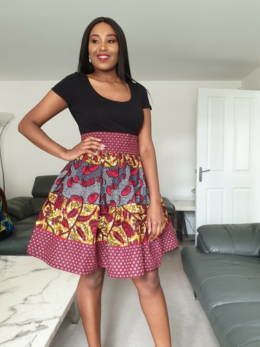 Ankara African Print flared brown red skirt UK 8 12 14 16 - Picture 2 of 3