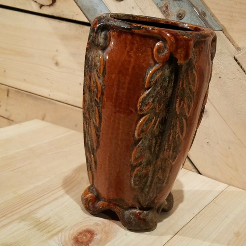 Brown Clay Planter Vase with Leaf Accents Roman Style 8 & 3/8" Tall- Swanky Barn - Picture 4 of 12