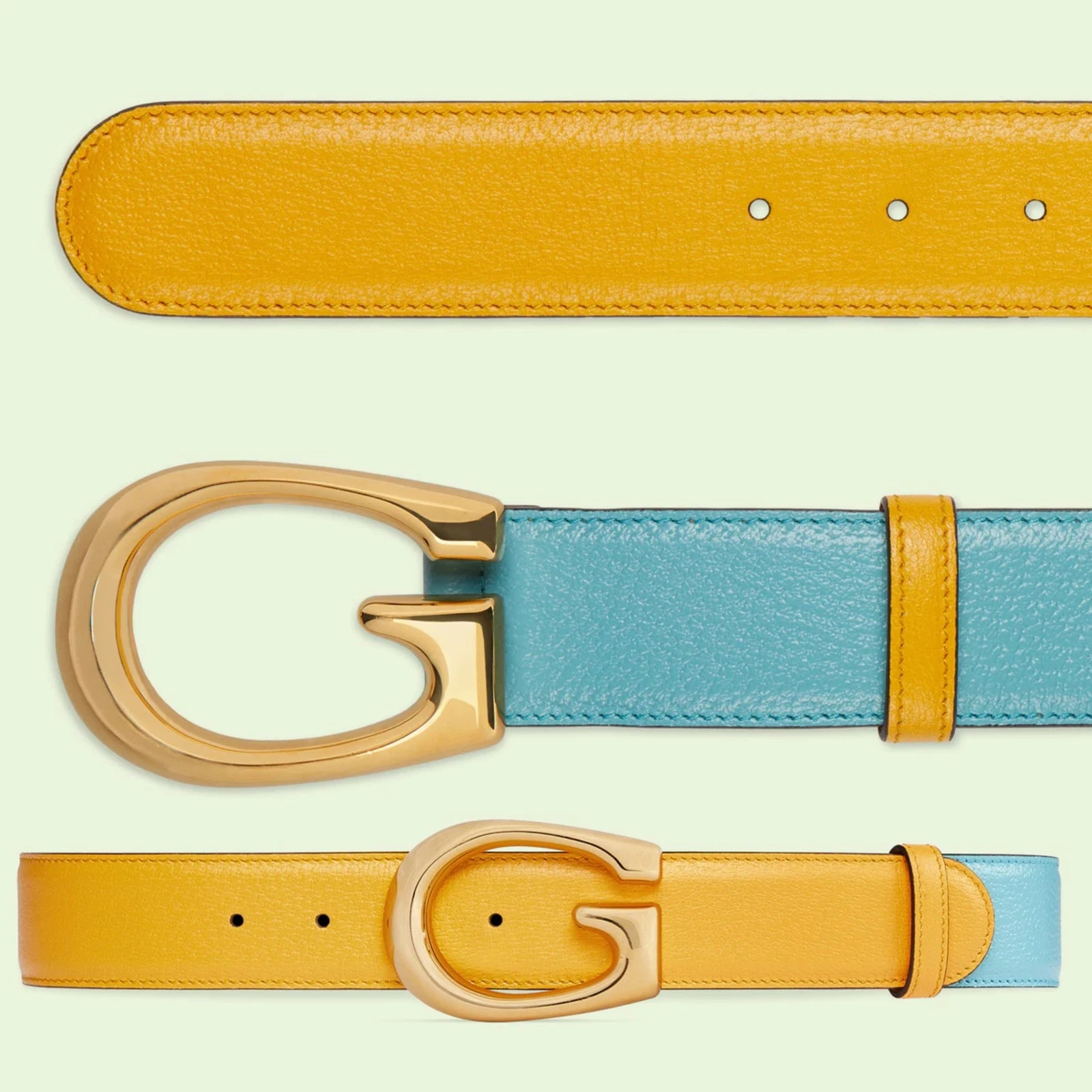 GUCCI CEINTURE 709954 G LOGO BOUCLE BICOLORE CUIR NEUF taille 90 / 36
