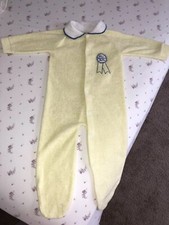 Vintage Baby Boy Soft Terry One Piece Layette Pajamas Sleeper Blue Ribbon Baby