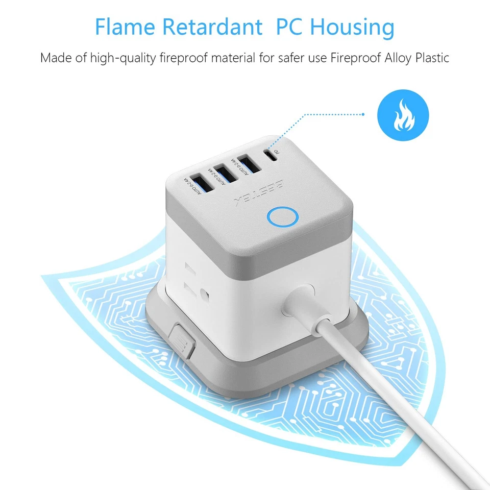 BESTEK Tira de Alimentación con USB, Toma de Montaje en Cubo Vertical Blanca  Foto 3 de 4