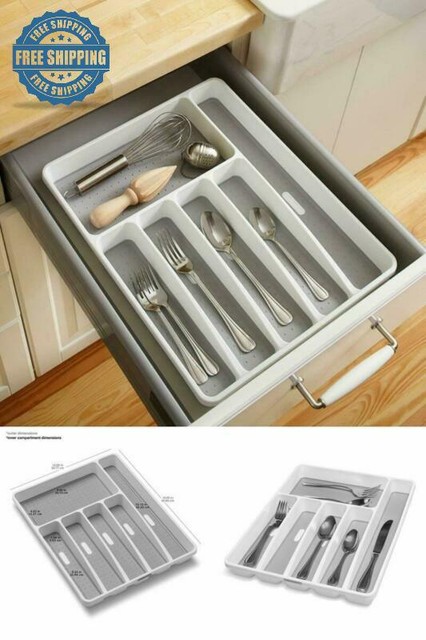 Bino 5 Slot Silverware Cutlery Tray Organizer Large White