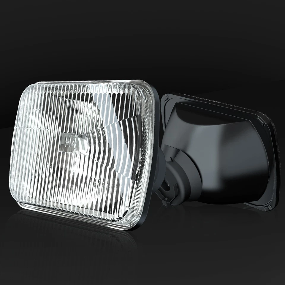 Faros de vidrio de haz sellado cuadrado de 7" para Yugo Cabrio 1990 bombillas H4 H6054 H6052 Foto 4 de 4