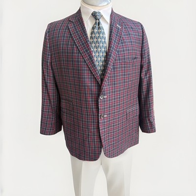 Bespoke Holland & Sherry Red/Blue Plaid Blazer  43R Royal Classic Surgeon Cuff