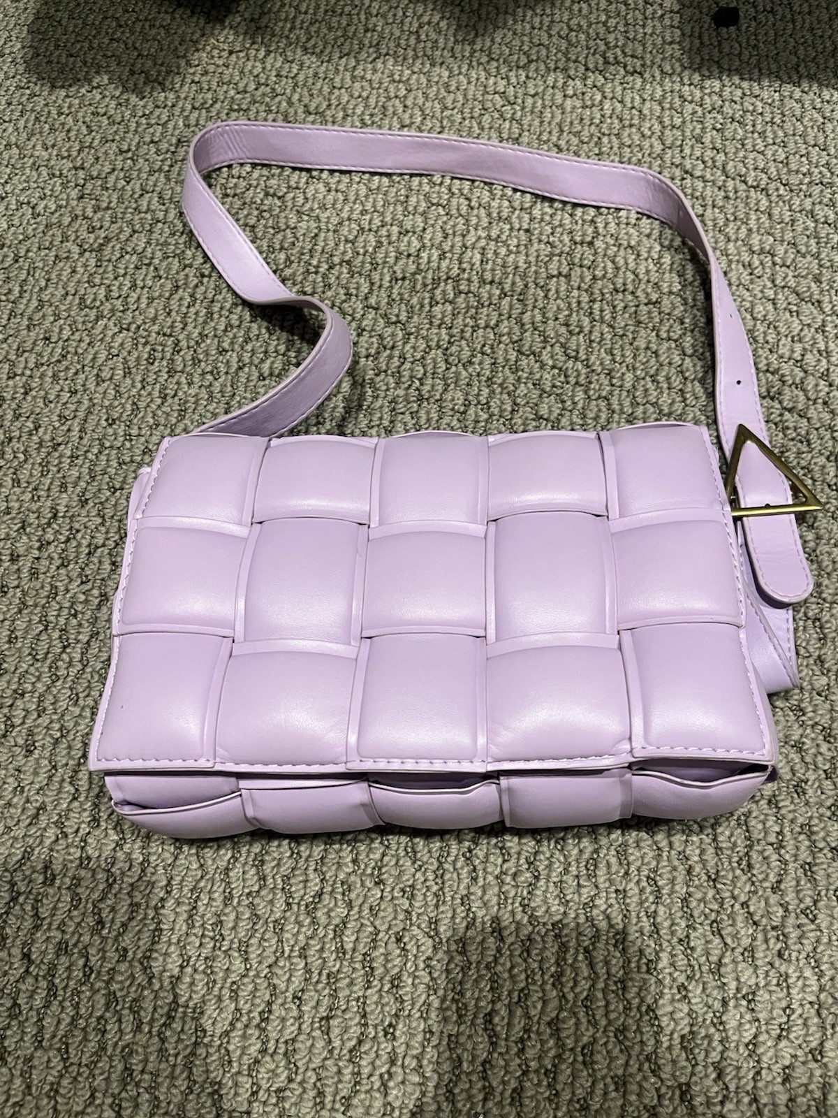Bottega Veneta Woven Lavender Shoulder Bag Gold Hardware Adjustable Strap