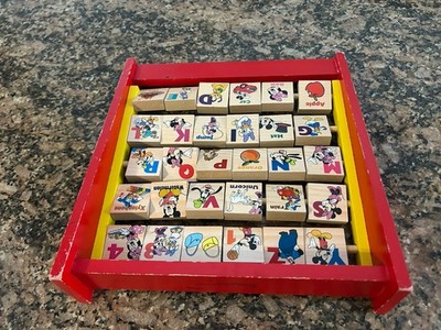 Vintage Disney Mickey Mouse Club FlipFlop Alphabet Blocks Educational Toy Wooden