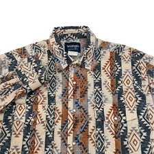 Vintage Wrangler Brushopper Aztec Western Pearl Snap Shirt Large Long Sleeve