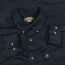 Ariat Shirt Men Large Black Twill Button Up Western Cowboy Pocket Solid Adult