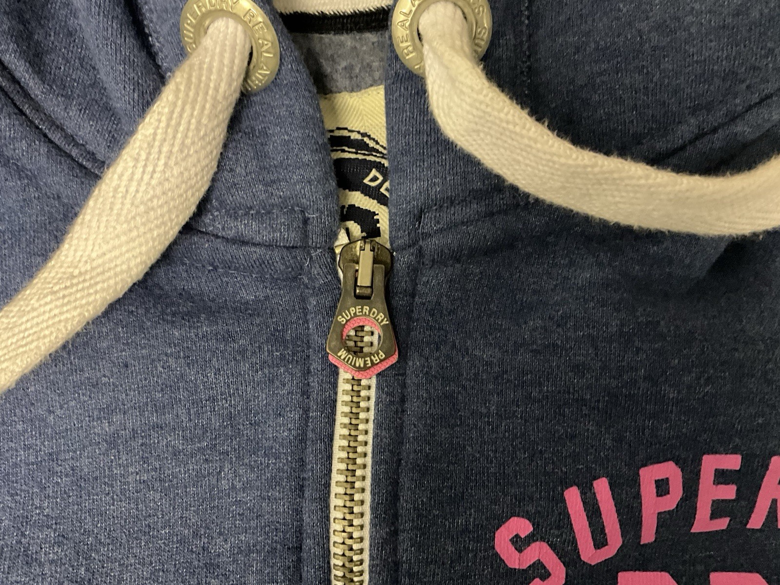 Superdry Women's Track & Field Zip Hoodie Eclipse Navy Pink Logo Size S image 9