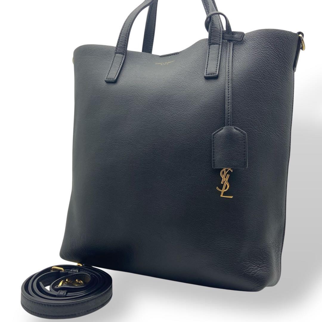 Saint Laurent Black Leather North South Tote Bag 2-Way Designer Handbag