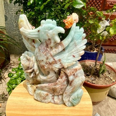 6.61LB Natural blue patterned carved phoenix ornament