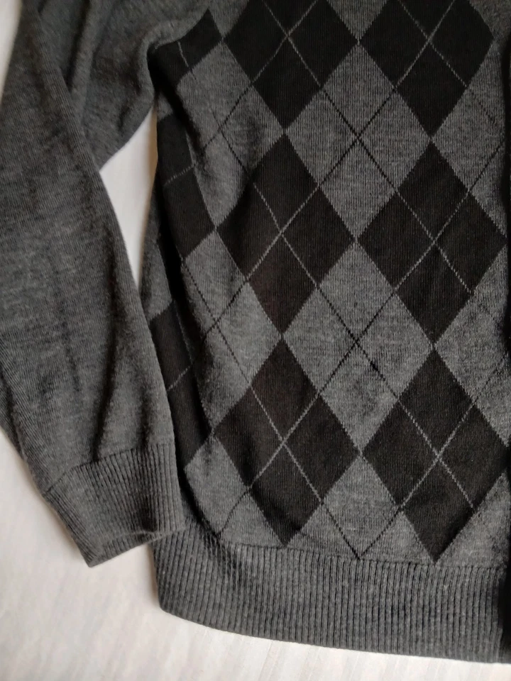 VTG Express Sweater Mens XL Cardigan Merino Argyle Wool Eclectic Grandpa Preppy - Imagem 2 de 4