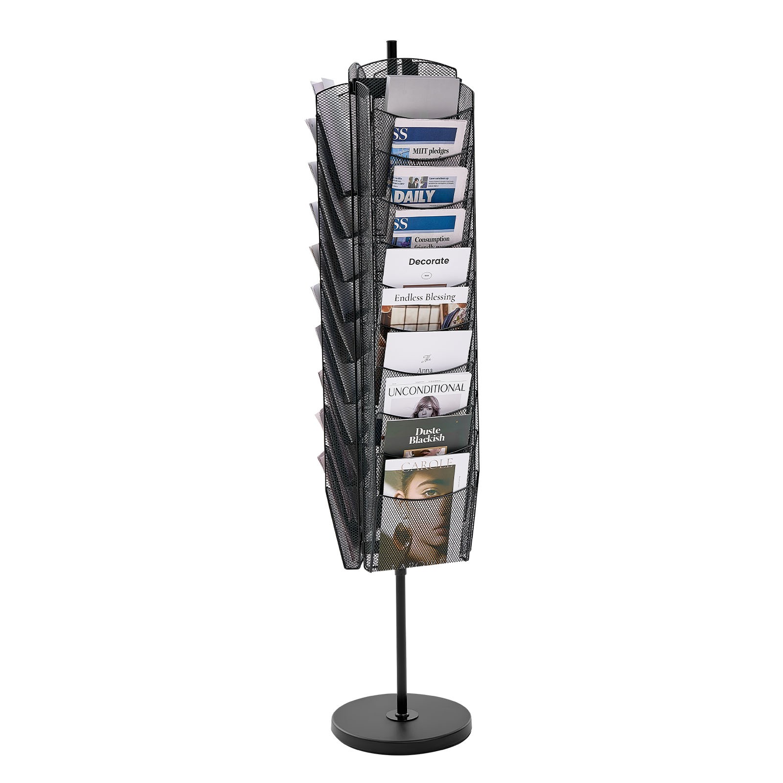 Présentoir à brochures rotatif 4 niveaux VEVOR porte-revues sur pied en maille noire A4