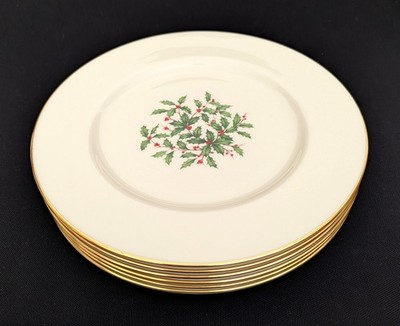 (6) Lenox Special ~ Holiday ~ Dinner Plates ~ Ivory & Gold ~ Holly & Berries