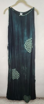 Ethnic Creations Batik Dress Women's M Green Tie Dye Tie Back Boho 