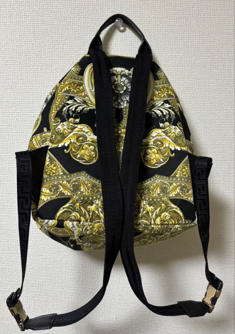 Versace Baroque Pattern Backpack Medusa Logo Black Gold Used thumbnail 2