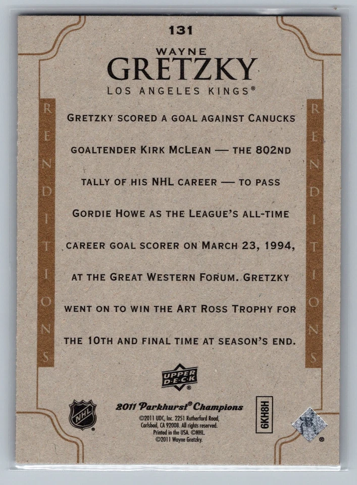 2011-12 Parkhurst Champions #131 Wayne Gretzky Los Angeles Kings - Image 2 of 2