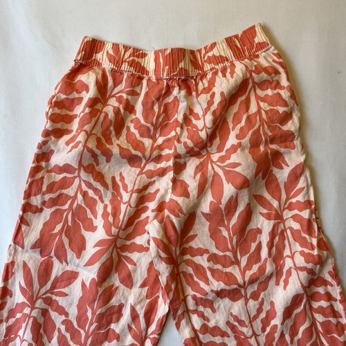 Pantalone Rachel Zoe gamba larga ritagliato 100% lino L corallo arancione foglie floreali donna - Foto 7 di 7