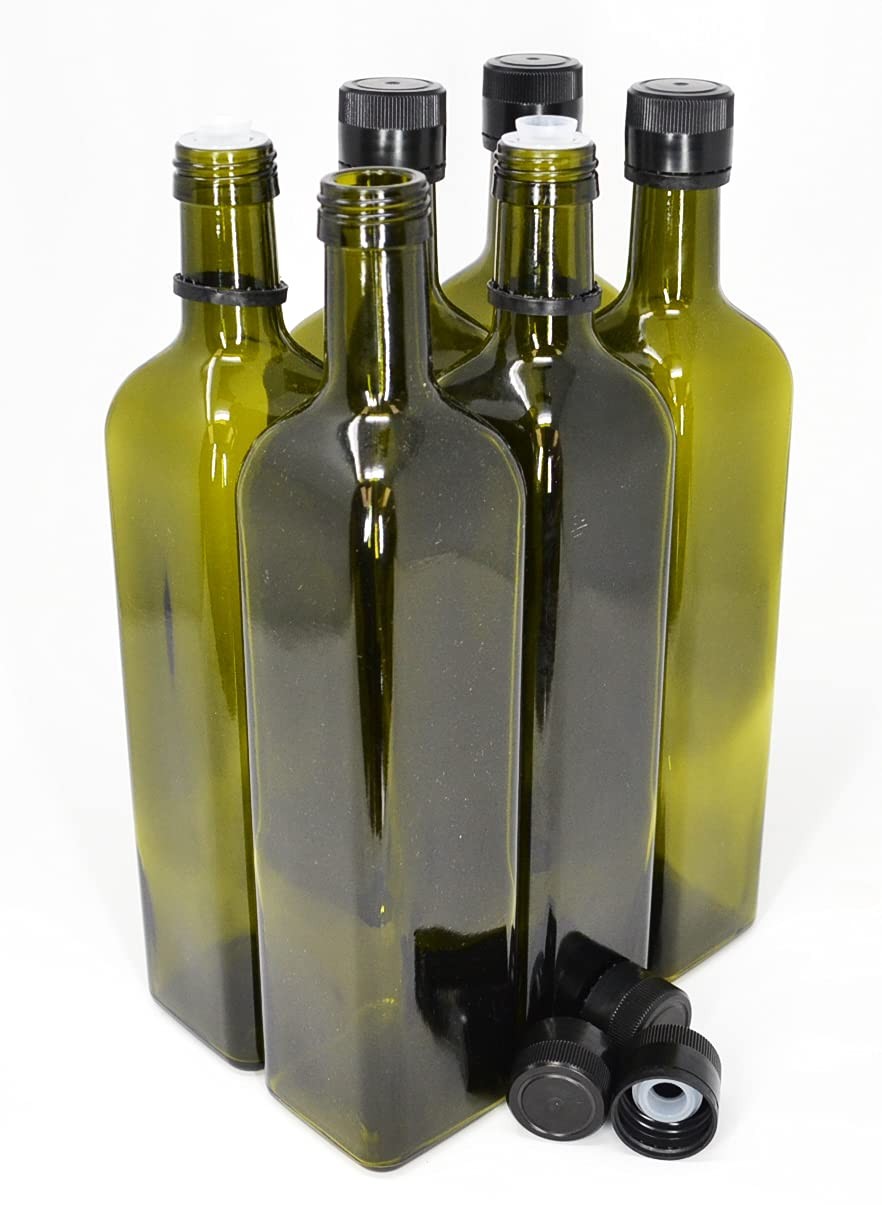 Olive Oil Bottles With Cap & Pourer Fitment, 6 X 750ml Sqr, 