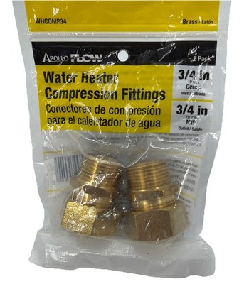 Apollo Flow Water Heater Compression Fittings 3/4 in Brass 2 Pack {E}